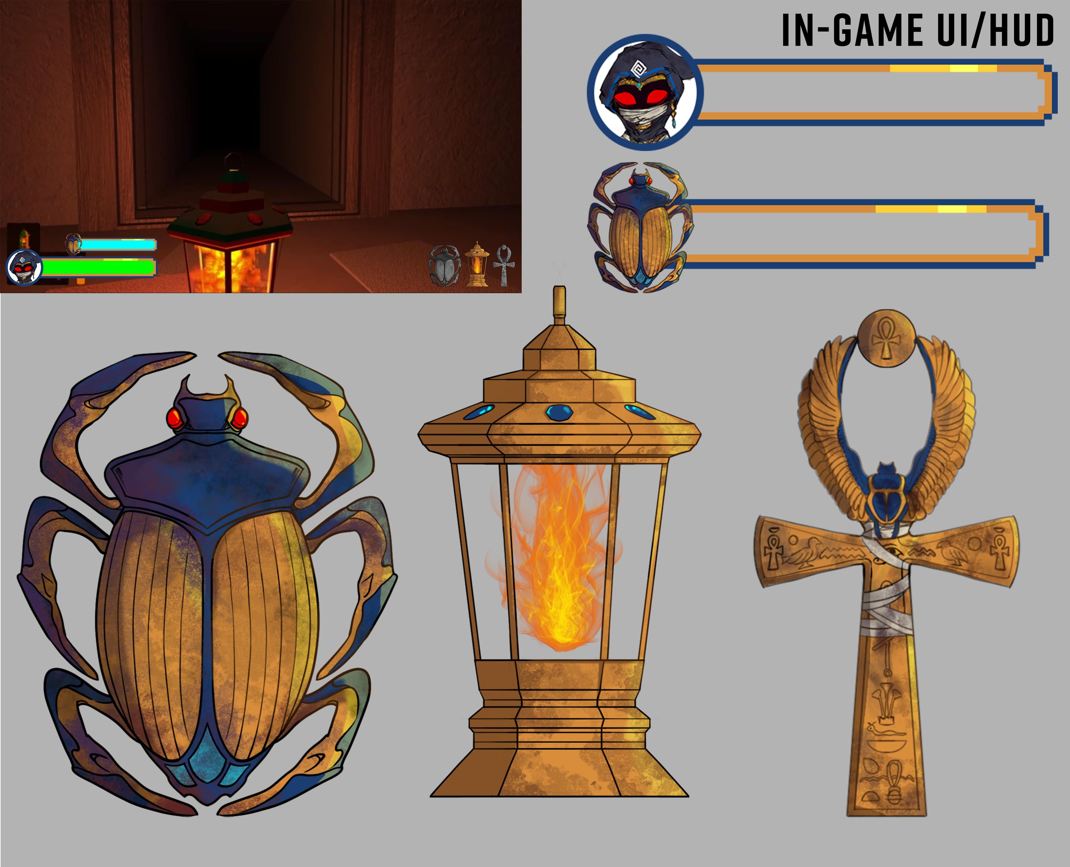 HUD images for UI(HP and mana bars, Scarab, Lantern, and Ankh)